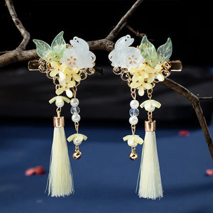 Chinese Hairpins Side Clips Yellow Flower Hairclips Rabbit Headpiece Tassel