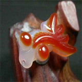 Chinese Hand Carved Ice Red Agate Pendant, Golden Fish