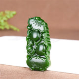 Chinese Hand-Carved Ruyi Green Jade Pendant Necklace Natural Charm Jewelry