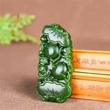 Chinese Hand-Carved Ruyi Green Jade Pendant Necklace Natural Charm Jewelry
