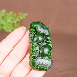 Chinese Hand-Carved Ruyi Green Jade Pendant Necklace Natural Charm Jewelry