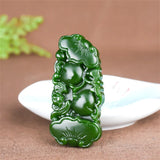 Chinese Hand-Carved Ruyi Green Jade Pendant Necklace Natural Charm Jewelry