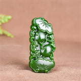 Chinese Hand-Carved Ruyi Green Jade Pendant Necklace Natural Charm Jewelry