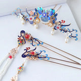 Chinese Hanfu Phoenix Headdress Antique Hair Crown Beads Tassel Hairpin