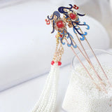 Chinese Hanfu Phoenix Headdress Antique Hair Crown Beads Tassel Hairpin