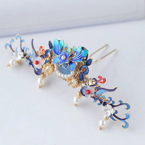 Chinese Hanfu Phoenix Headdress Antique Hair Crown Beads Tassel Hairpin