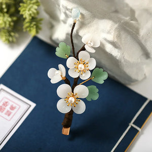 Chinese Hanfu Dress Flower Leaf Pearls Side Clips Hairpins