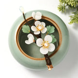 Chinese Hanfu Dress Flower Leaf Pearls Side Clips Hairpins