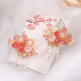 Vintage Chinese Hanfu Flower Hairpin Hair Clips with Beads Tassel Berrettes