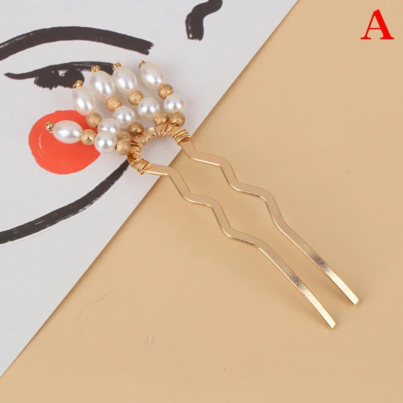 Hanfu Hair Accessories Flower Pearl Tassel Hair Sticks Vintage Wedding Bridal