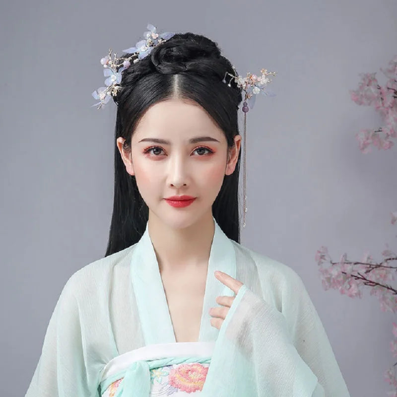 Chinese Hanfu Hair Accessories Vintage Flower Tassel Hair Clip Comb Set