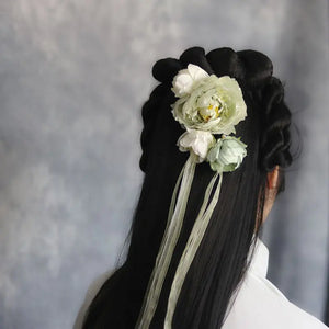 Chinese Hanfu Hair Clip with Tassel Vintage Flower Hairpin