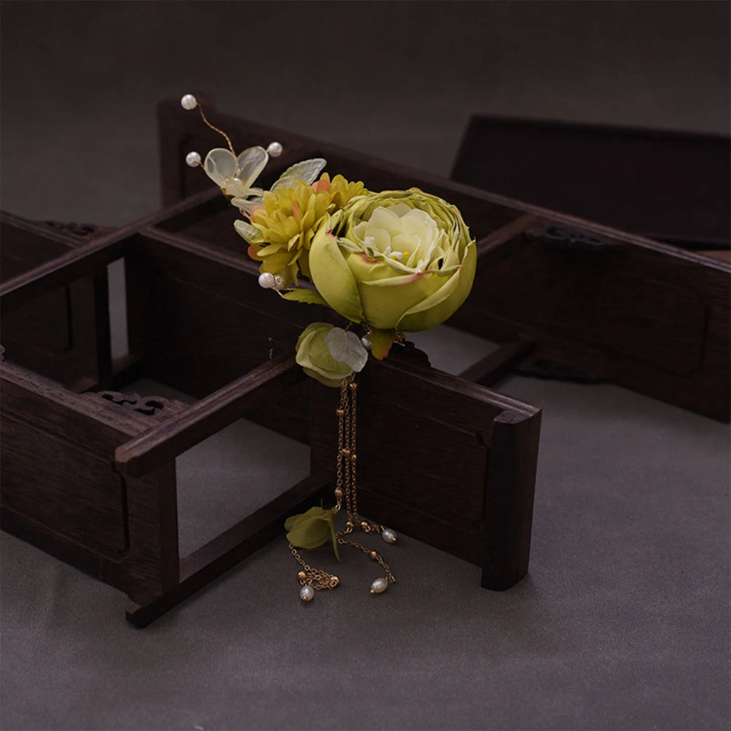 Chinese Hanfu Hair Clips Floral Tassel Side Pin For Women