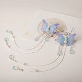 Chinese Hanfu Hair Crown Antique Purple Butterfly Beads Tassel Hair Pin Set