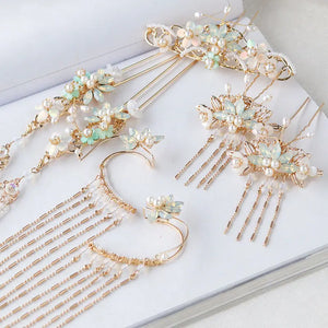 Chinese Crystal Flower Beads Tassel Hairpin Hanfu Hair Ornament