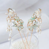 Chinese Crystal Flower Beads Tassel Hairpin Hanfu Hair Ornament