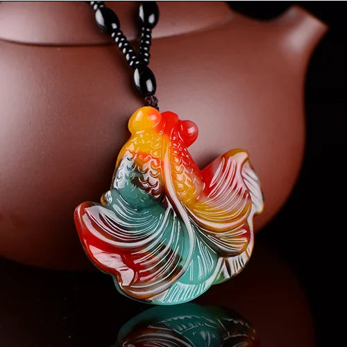 Hand-Carved Hetian Jade Goldfish Pendant Necklace for Her
