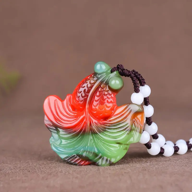 Hand-Carved Hetian Jade Goldfish Pendant Necklace for Her