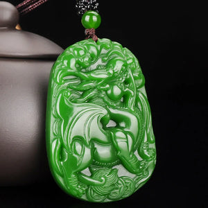 Chinese Hetian Green Jade Pixiu Pendant Necklace Hand Carving Charm Jewelry