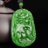 Chinese Hetian Green Jade Pixiu Pendant Necklace Hand Carving Charm Jewelry