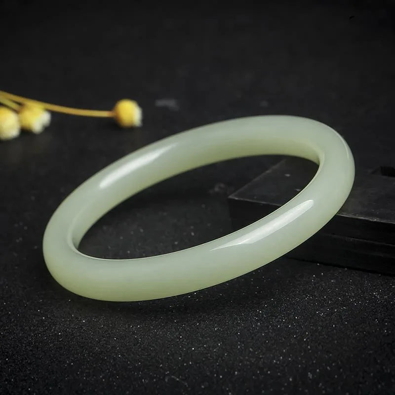 Chinese Hetian Jade Bracelet 54-64mm Hand-Carved Round Bangle Amulet