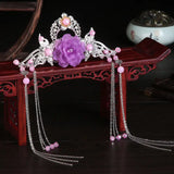 Chinese Jade Flower Fringe Hair Crown Hanfu Headdress