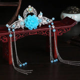 Chinese Jade Flower Fringe Hair Crown Hanfu Headdress