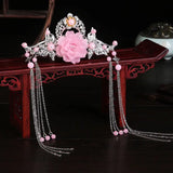 Chinese Jade Flower Fringe Hair Crown Hanfu Headdress