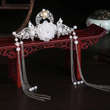 Chinese Jade Flower Fringe Hair Crown Hanfu Headdress