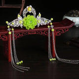 Chinese Jade Flower Fringe Hair Crown Hanfu Headdress