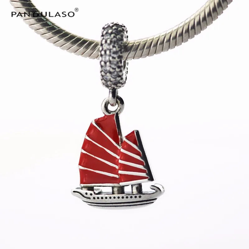 925 Silver Beads for Jewelry Making Chinese Junk Charm for Bracelets DIY