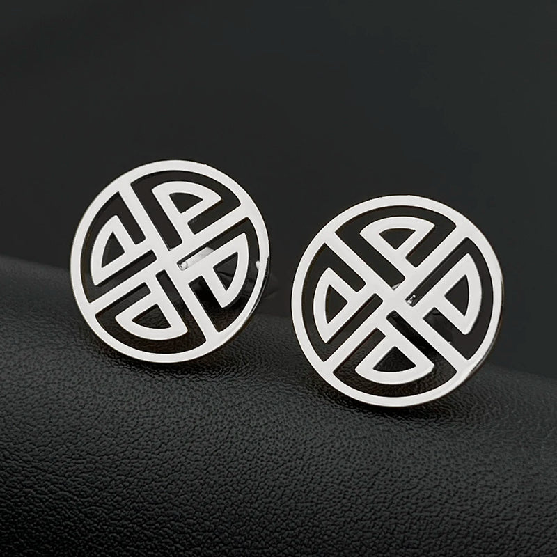 Chinese Knot Fortune Cufflinks Stainless Steel Mens Jewelry