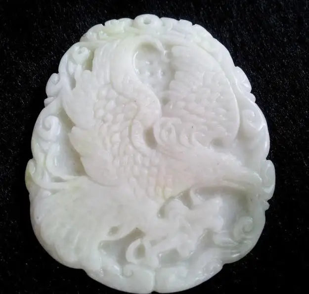 Hand-Carved Chinese Lantian Jade Eagle Pendant Necklace