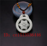 Chinese Lantian Jade Green Hollow Flower Pendant Necklace Charm