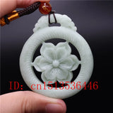 Chinese Lantian Jade Green Hollow Flower Pendant Necklace Charm