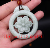 Chinese Lantian Jade Green Hollow Flower Pendant Necklace Charm