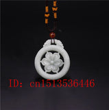 Chinese Lantian Jade Green Hollow Flower Pendant Necklace Charm