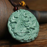 Chinese Green Jade Dragon Phoenix Pendant Necklace Lucky Amulet
