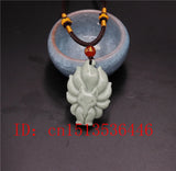 Chinese Lantian Jade Green Seven-tailed Fox Pendant Necklace Charm Jewellery