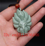 Chinese Lantian Jade Green Seven-tailed Fox Pendant Necklace Charm Jewellery