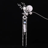 Chinese Long Moon Hair Sticks Silver Flower Leaf Headpiece