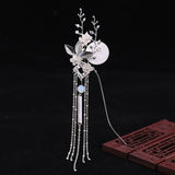 Chinese Long Moon Hair Sticks Silver Flower Leaf Headpiece