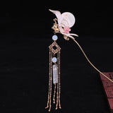 Chinese Long Moon Hair Sticks Silver Flower Leaf Headpiece