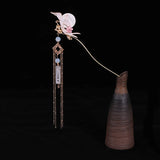 Chinese Long Moon Hair Sticks Silver Flower Leaf Headpiece
