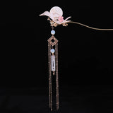 Chinese Long Moon Hair Sticks Silver Flower Leaf Headpiece