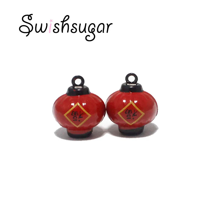 Chinese Lucky Lantern Enamel Bell Charms Bracelet Pendants Jewelry