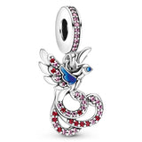 Chinese Phoenix Compass Angel Wings Pendant 925 Silver Charms