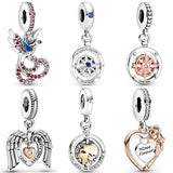 Chinese Phoenix Compass Angel Wings Pendant 925 Silver Charms