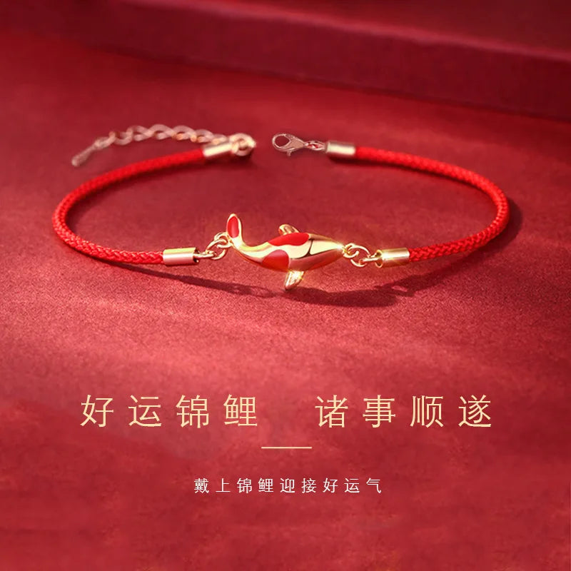 Chinese Lucky Red Rope Koi Bracelet for Women