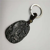 Chinese Green Jade Lucky Dragon Phoenix Keychain Necklace